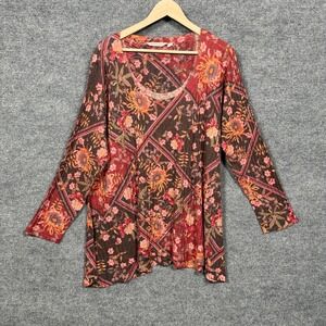 Soft Surroundings Plus Size 1X Alisanna Tunic Sweater Top Brown Floral Rib Knit